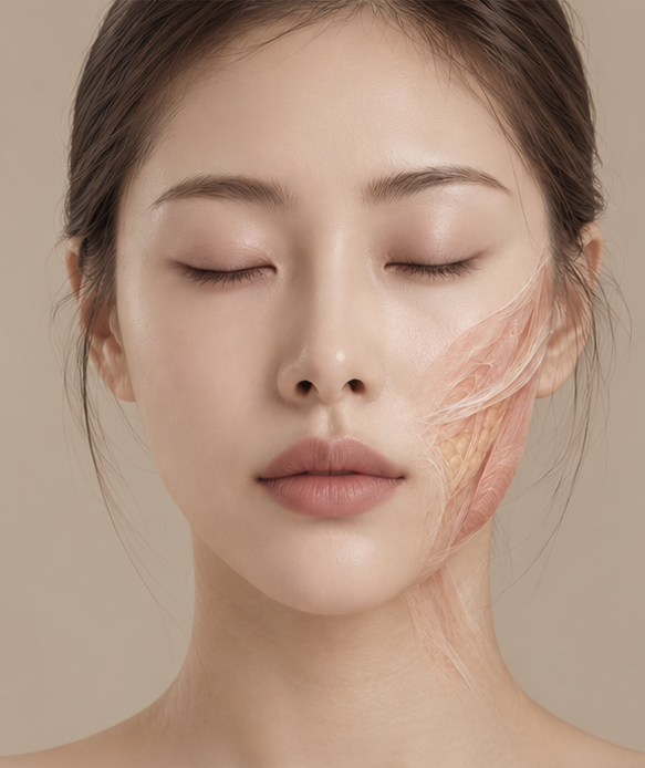 얼굴의 피부 근막 구조를 표현한 이미지
